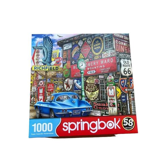 Springbox 1000 Piece Jigsaw Puzzle Along Route 66 Retro - Picture 1 of 7